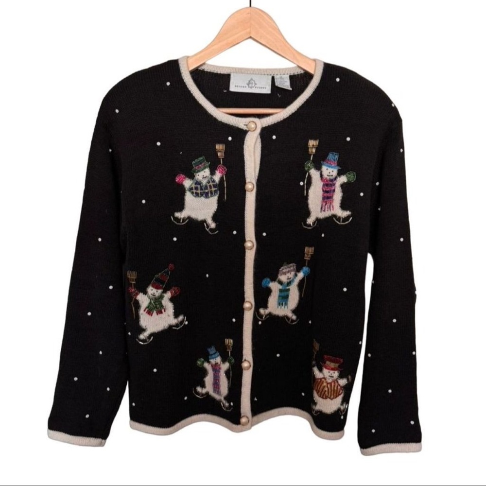Design Options Black Christmas Holiday Cardigan Sweater Size M Vintage‎ Women’s